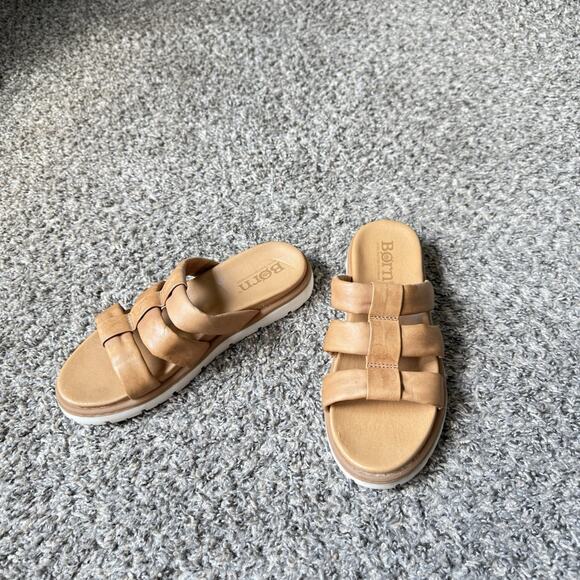 Born Shoes - Born Daisy Sandals Puffy Leather Strappy Brown Slip On Shoes Women’s Size 9 M